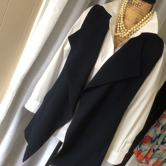 TALBOTS Cascading Open Longline Vest with Pockets in Navy Blue - Picture 7 of 14